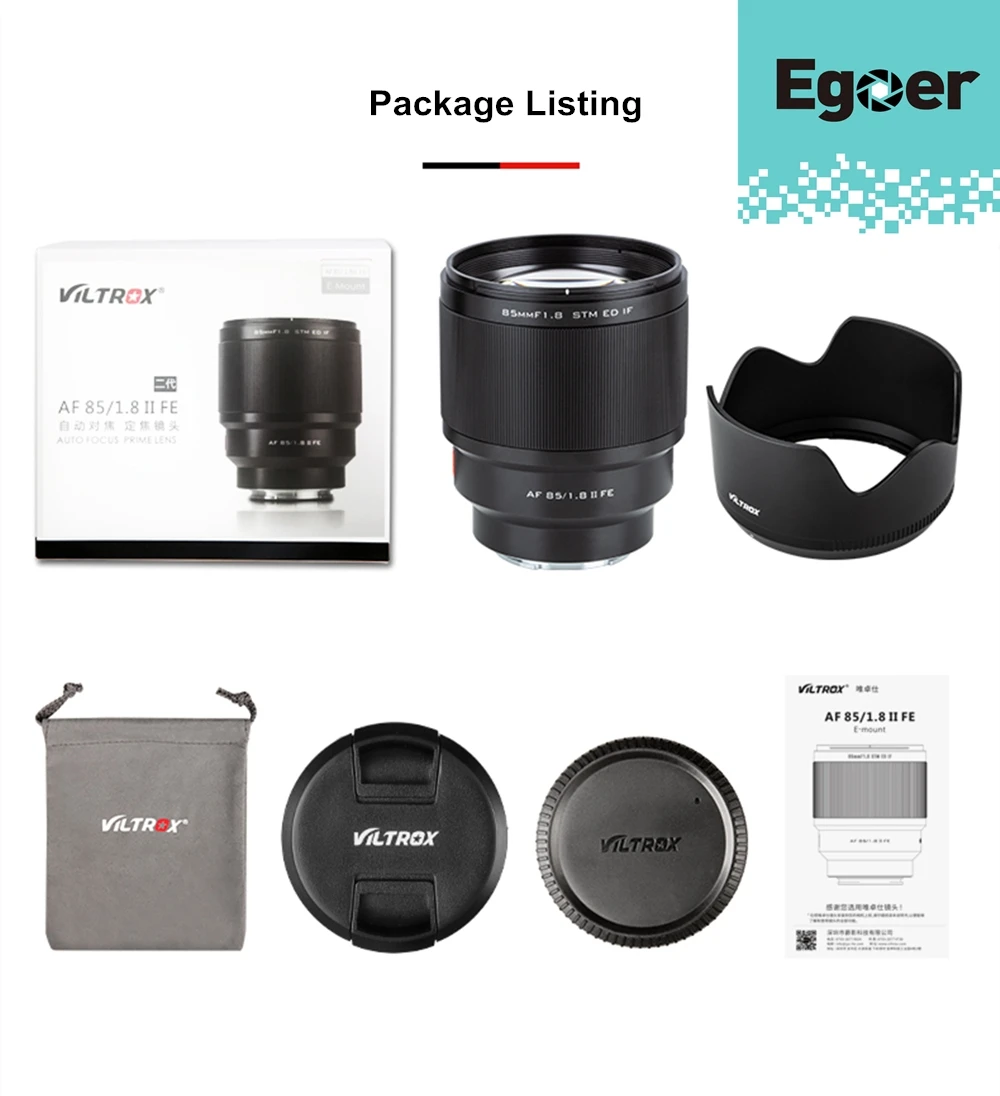 Viltrox 85mm F1.8 II STM Auto Focus Full Frame Portrait Prime Lens For Sony E-Mount cameras A6400 A6300 A7R2 A6500 A9 A7M3 A7 |