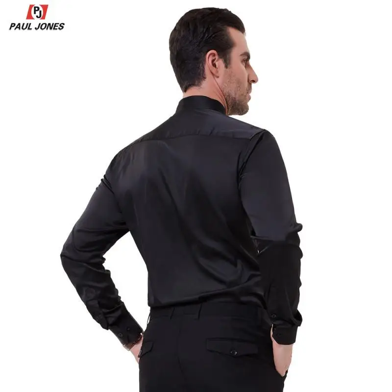 Мужская приталенная атласная формальная рубашка PAUL JONES роскошная с длинным