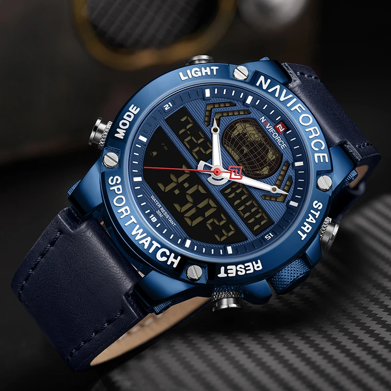 Часы наручные NAVIFORCE Мужские Цифровые брендовые Роскошные водонепроницаемые в