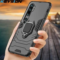 KEYSION Shockproof Armor Case for Xiaomi Note Pro Holder Car Ring Phone Back Cover for Xiaomi Lite mix CC9 Pro
