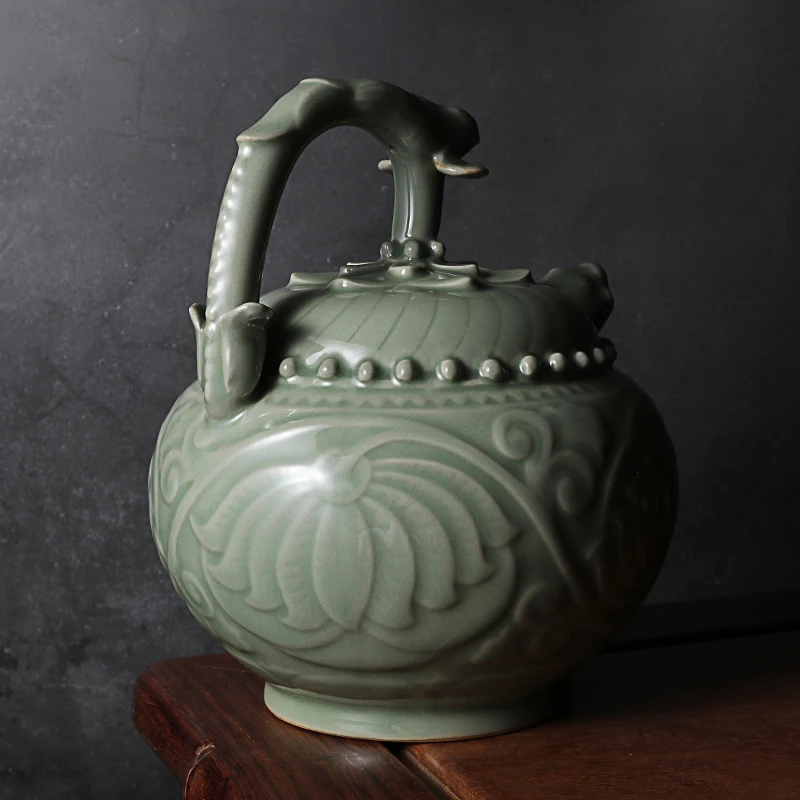 Celadon Китайский кунг-фу керамический чайник с ситечком ручной работы Дракон