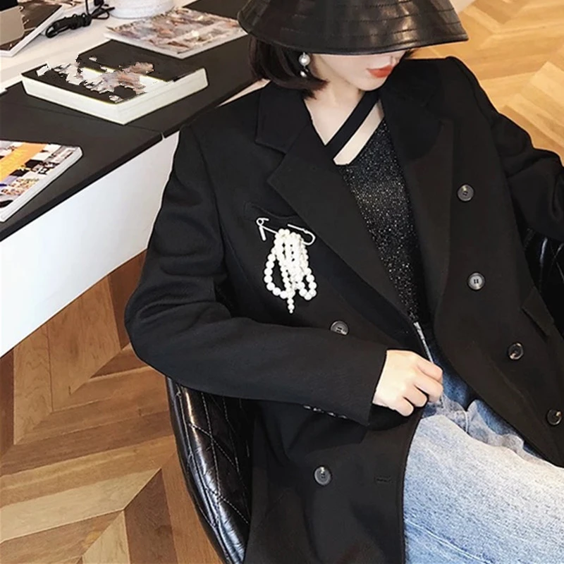 AOMU, корейская мода, брошь с искусственным жемчугом, Классический Шарм, высокое качество, аксессуары, простой двойной жемчуг, броши, подходят ко всему