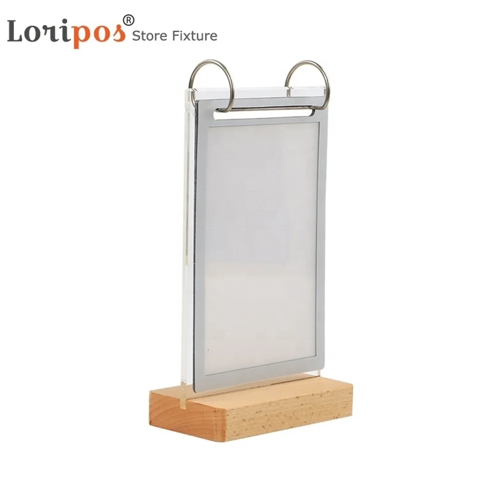 

150x100mm Acrylic Photo Album Stand Menu Card Food List Display Rack Wood Picture Frame Table Label Holder