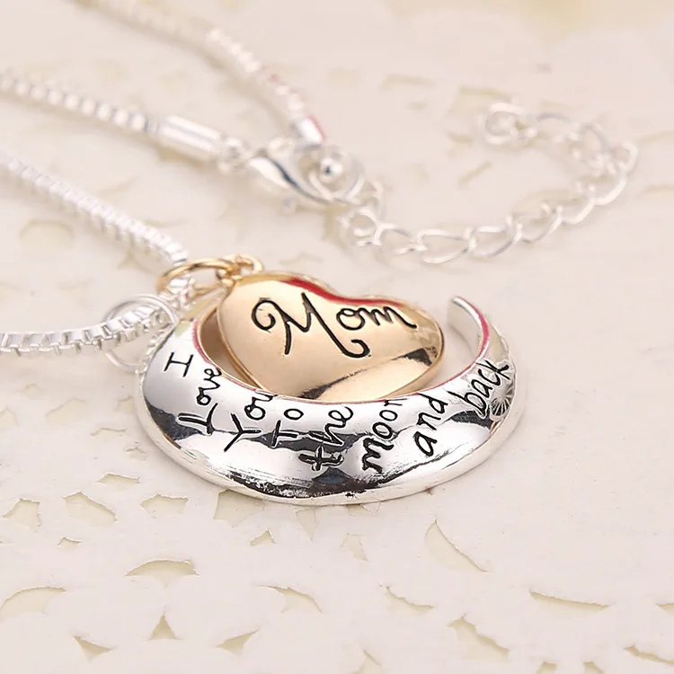 20 шт./лот розовое золото сердце и луна ожерелья для мамы рождественские подарки