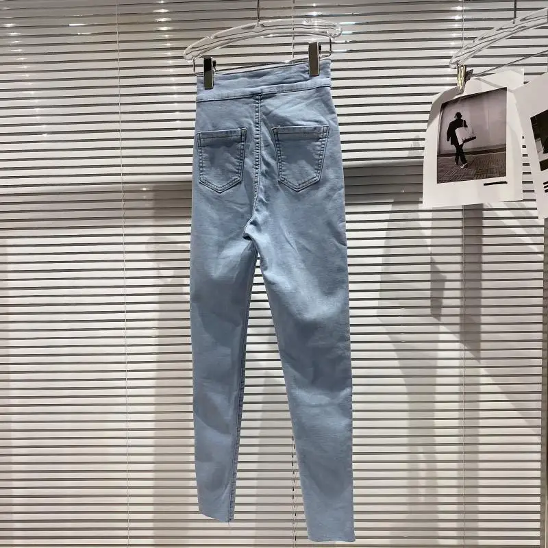 

New Jeans For Women High Waist Elastic Stretch Jeans Female Washed Slim Chic Buttons Denim Skinny Pencil Pants Autumn Winter