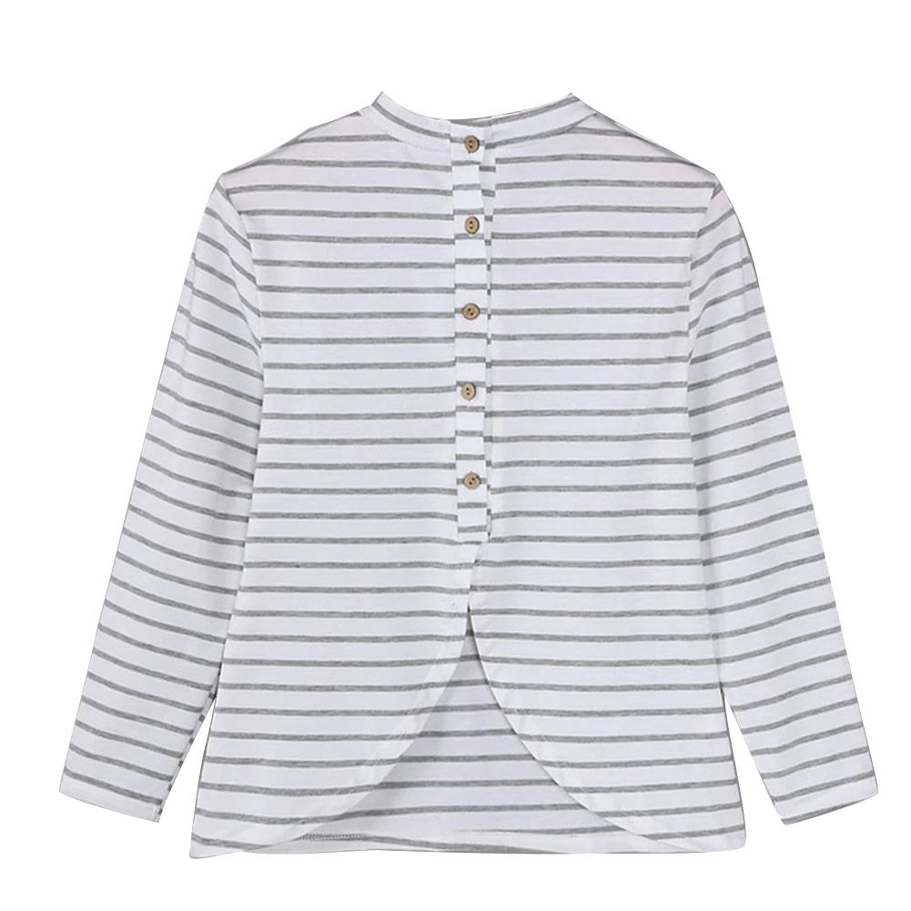 Женская футболка с принтом в полоску нового дизайна длинными рукавами и круглым