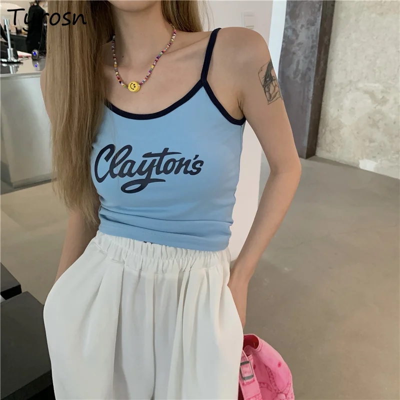 

Женский укороченный топ без рукавов Camis с буквенным принтом, дышащий элегантный универсальный пикантный нижнее белье в Корейском стиле, жен...