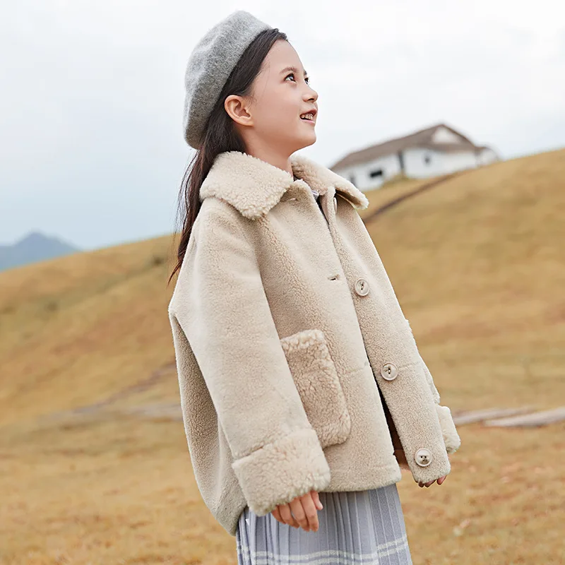 Осенне зимнее шерстяное пальто для маленьких девочек модная однотонная