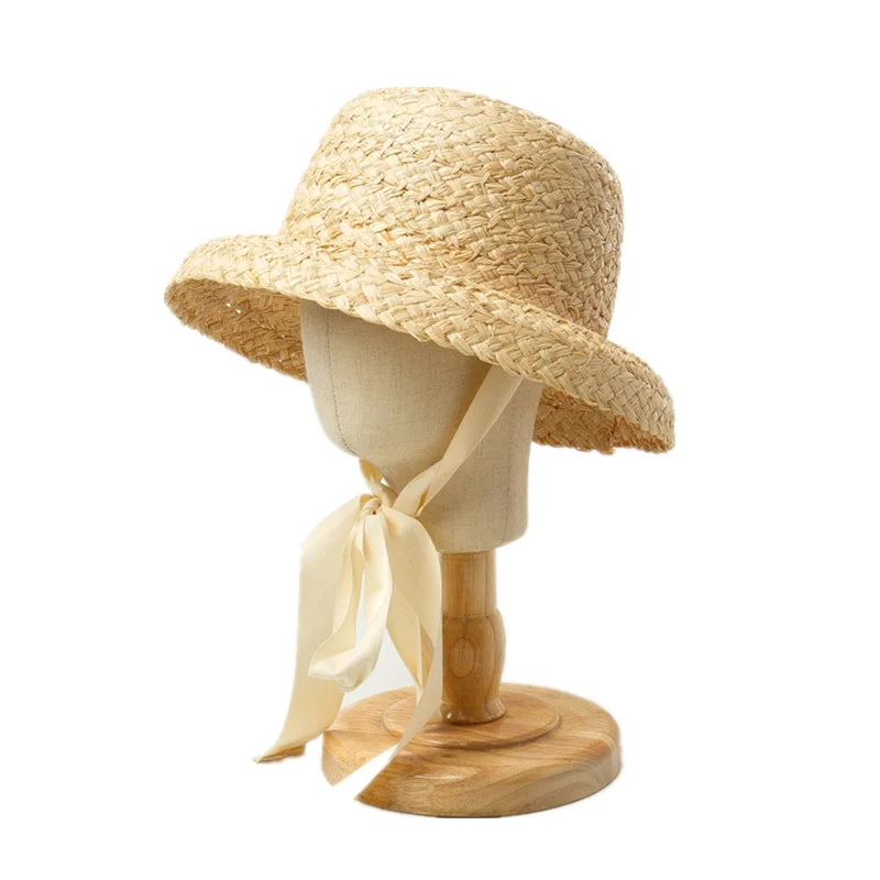 

Girls Hand-made Raffia Sun Hat children Tied Rope straw hat Beach Hat Chapeu Cap