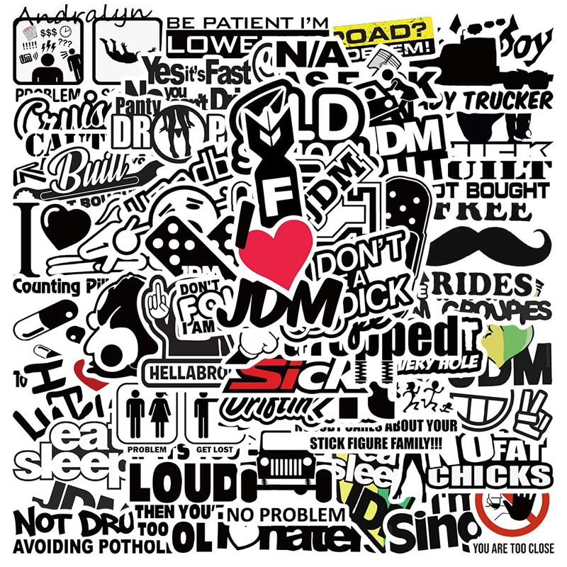 

10/50 шт./компл. черно-белые автомобильные граффити Jdm наклейки Мультяшные для скейтборда Многофункциональный чемодан ноутбук телефон мотоци...