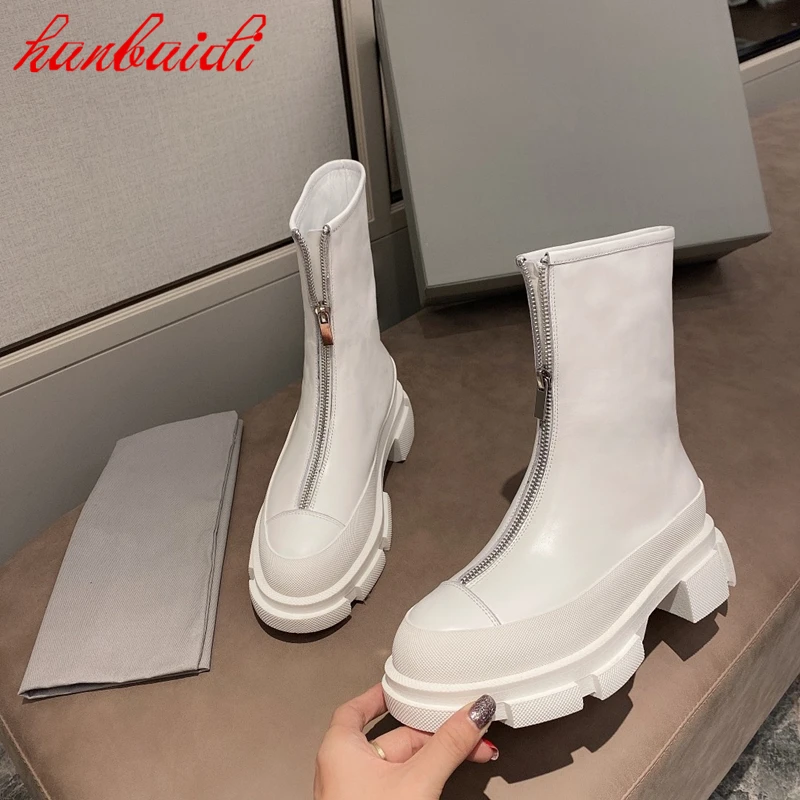 

Новинка 2021, обувь из натуральной кожи, обувь на молнии с круглым носком, лаконичные Женские однотонные ботинки до середины икры на квадратно...