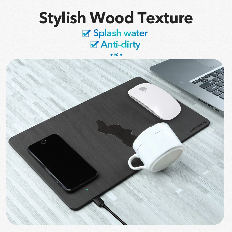 Беспроводное зарядное устройство Posugear 15 Вт коврик для мыши из искусственной кожи