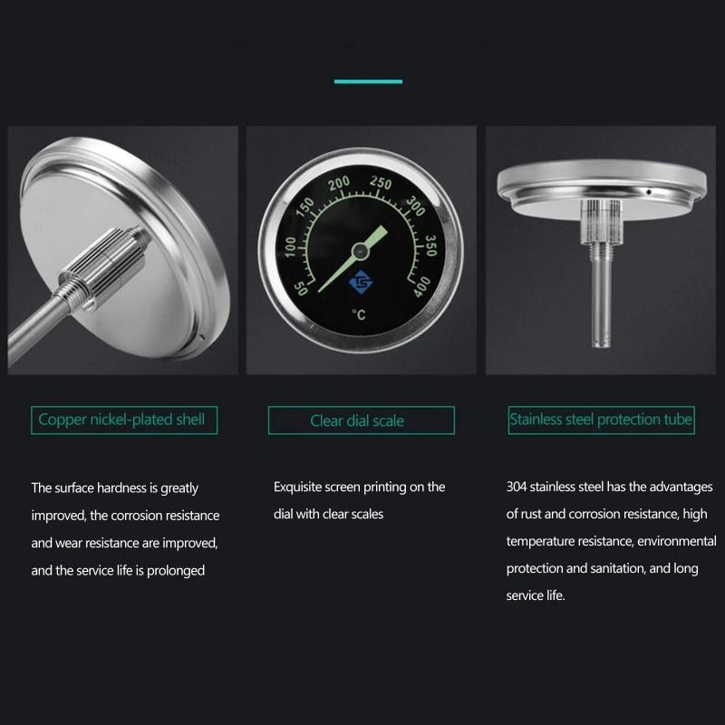 

BBQ Thermometer with Night Florescent Light for Charcoal Grill Pit Smoker Analog Bimetal Hood Lid Temperature Gauge 400
