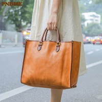 pndme fashion luxury genuine leather ladies handbag large capacity tote bag casual outdoor shopping cowhide womens shoulder bag