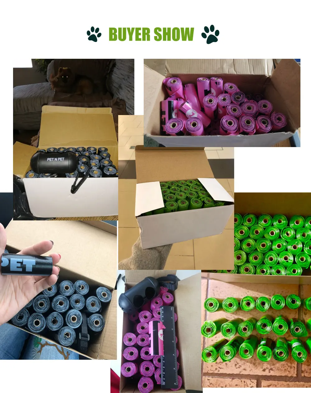 Пакеты гигиенические для выгула собак и кошек 450/900 штук 30/60 рулонов. Цвета: Зеленый, Черный, Розовый, с контейнером для мешков