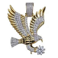 fashion gold plated micro pave zircon animal eagle wing charm hip hop pendant necklace for men personality jewelry