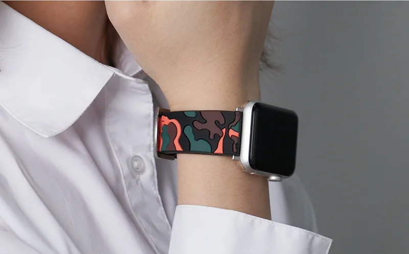 Камуфляжный ремешок для Apple watch 4, 5, ремешок 44 мм, 40 мм, iWatch 42 мм, 38 мм, силиконовый спортивный браслет, ремешок для Apple watch 5, 4, 3, 21
