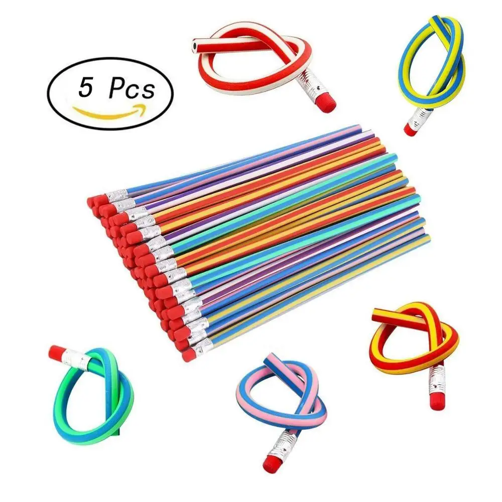 5 шт./компл. Мягкие Гибкие Карандаши Bendy Цветной полосатый карандаш с ластиком