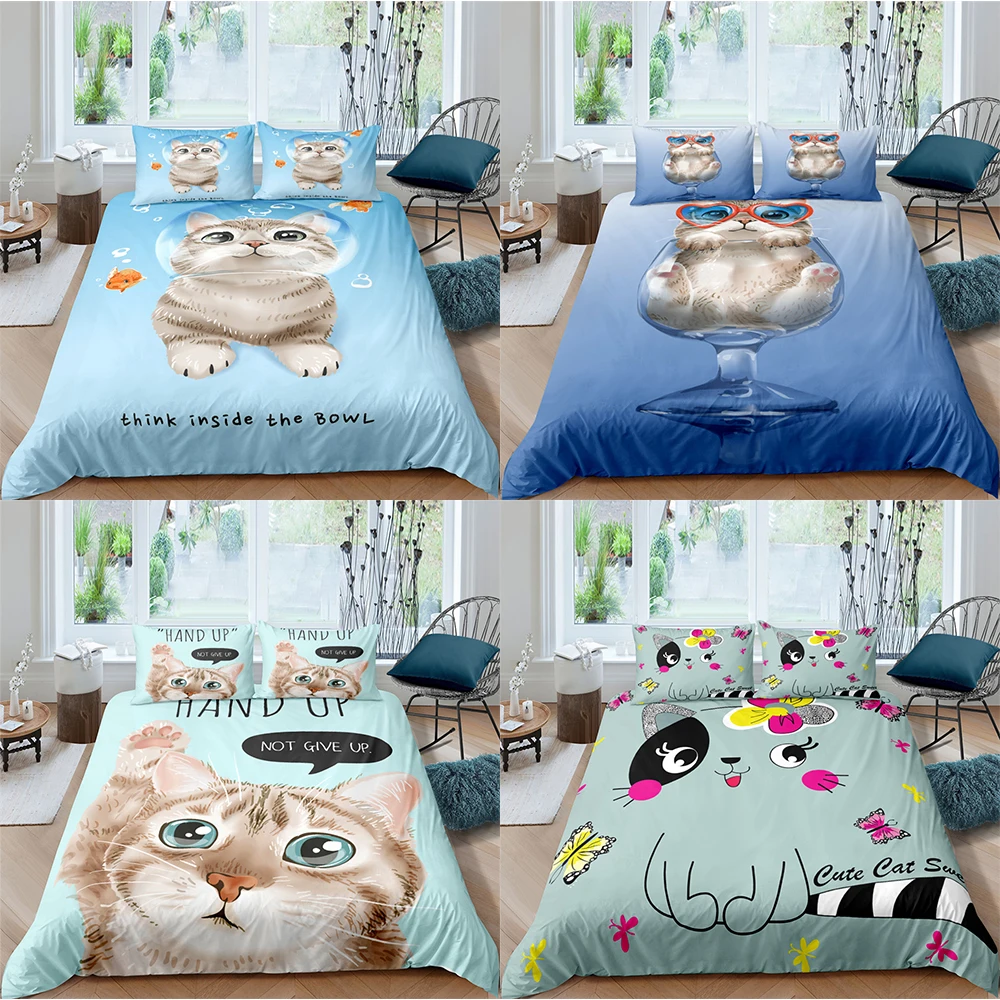 

Lovely Cat Animal 3D Print Bedding Set Kids Girls Duvet Cover Set Cartoon Pillowcase Home Textiles King Queen Size Dropship