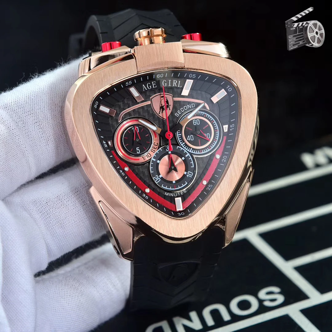 

Classic New Men Rose Gold Quartz Chronograph Sapphire Glass Stainless Steel Watches Luminous Gents Black Red Rubber AAA+
