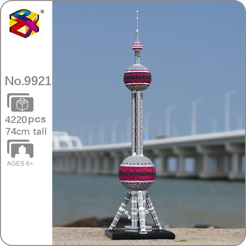 

PZX 9921 World Architecture Oriental Pearl Radio TV Tower Model DIY Mini Diamond Blocks Brick Building Toy for Children no Box