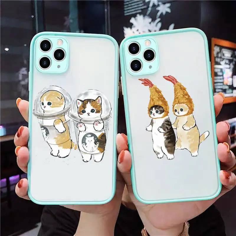 

Funny Cute Yellow Cat Phone Case Blue Transparent Matte For IPhone 7 8 11 12 S Mini Pro X XS XR MAX Plus Cover Shell
