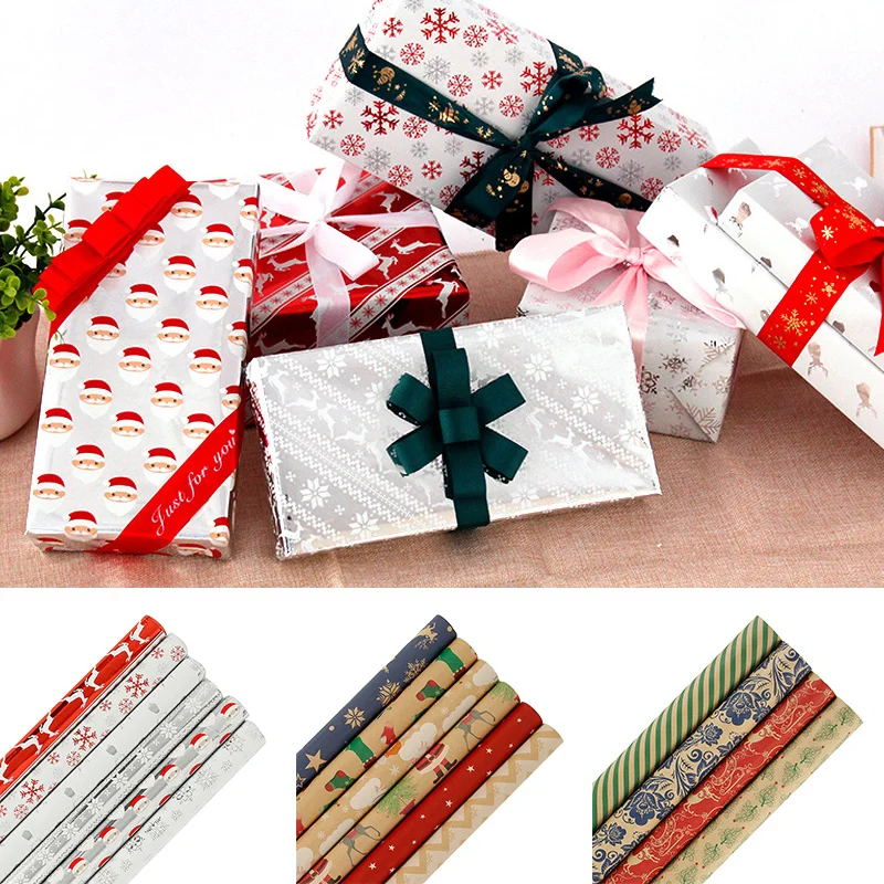 6 шт. напечатанная подарочная упаковка крафт бумага Цветочная оберточная рулон