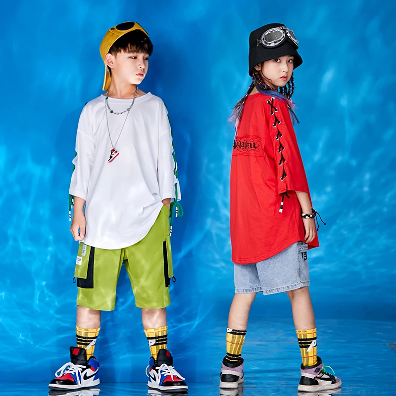 

Modern Street Dance Clothes For Kids Summer Hip Hop Dance Performance/Practice Clothing Boys And Girls Jazz Dancewear VO1168