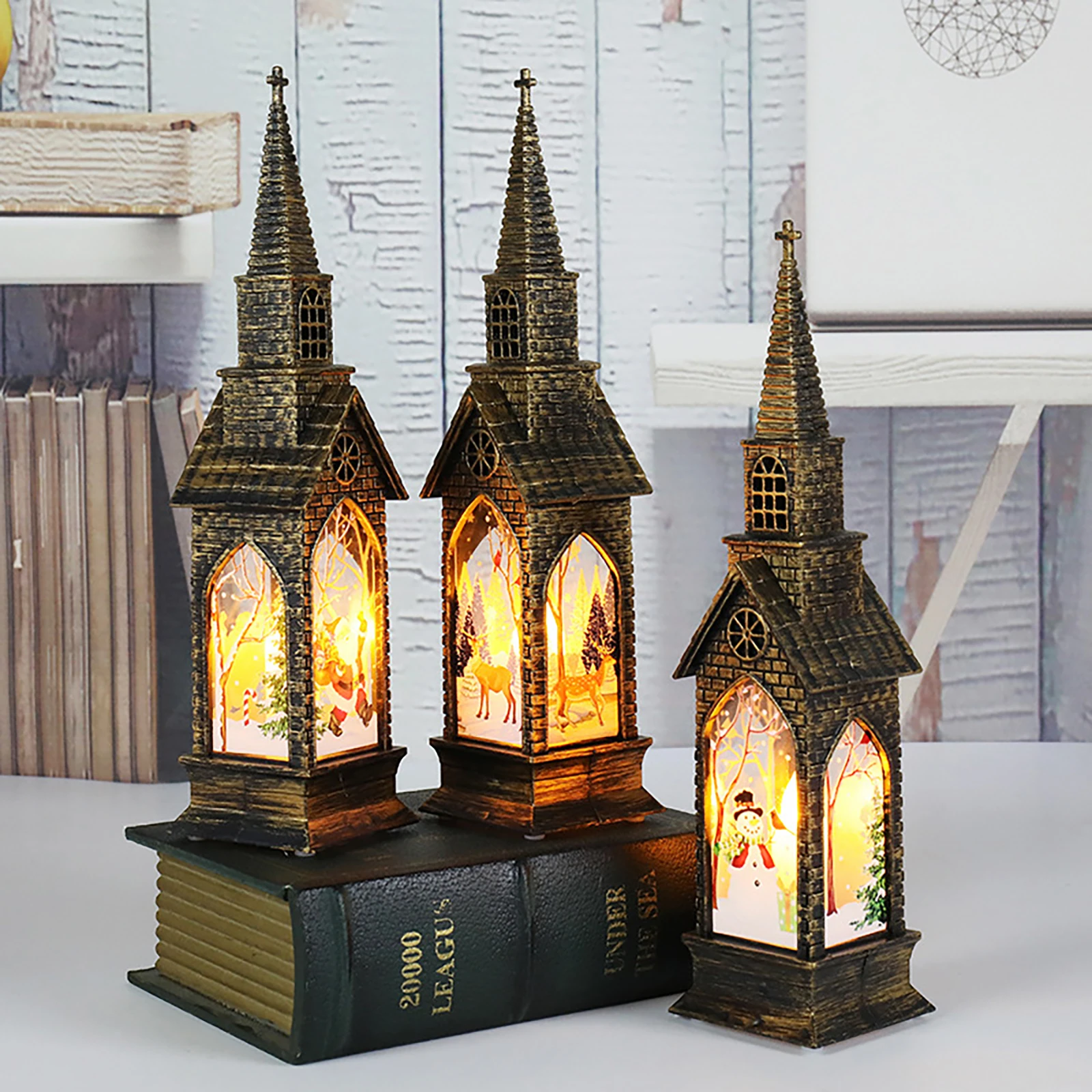 

Creative Christmas Lantern Wind Lights Fireplace Plastic Desk Night Light Ornament for Home Xmas Tree Party Ornaments Gifts