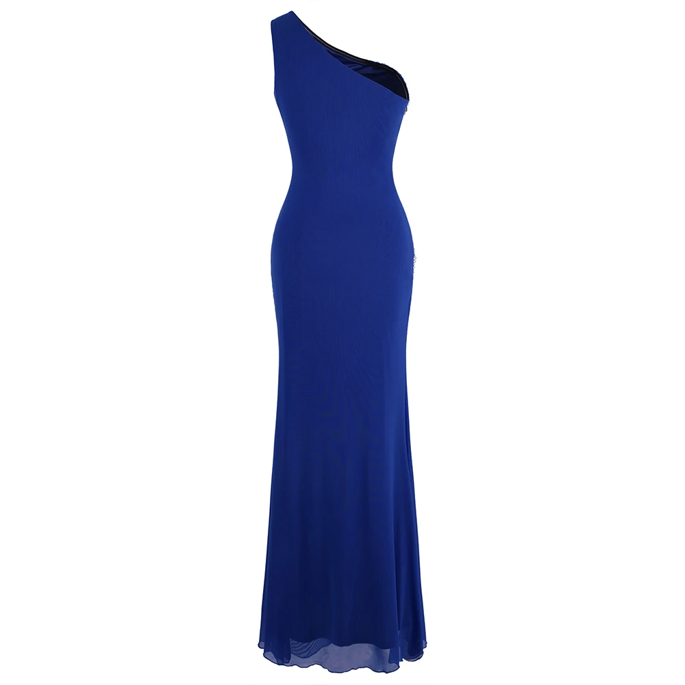 Angel fashions одно плечо Бисероплетение Кристалл Плиссированные Длинные Bodycon Тонкий