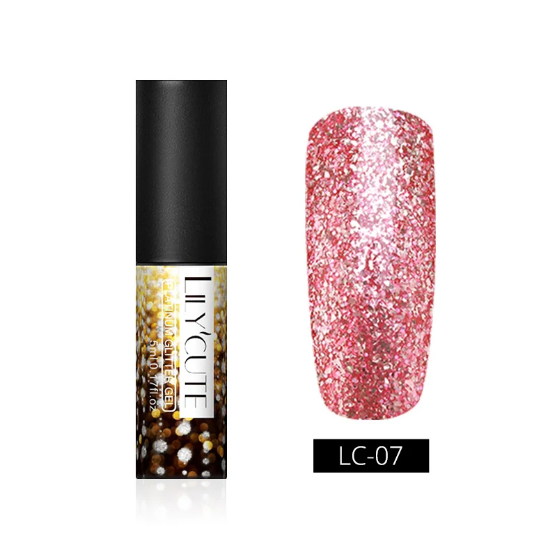 Gold LC-07 LILYCUTE косметика парфюмерия диспенсер 5 мл Платиновый Гель-лак со сверкающими блёстками розы цвета: золотистый, серебристый! полупостоянная био-Гели Soak Off УФ гель для ногтей лак для ногтей, гель - Цвет: Gold LC-07