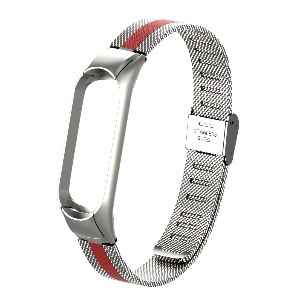 Silver Red Металлический ремешок для Xiaomi Mi Band 3 Нержавеющая сталь браслет ремень Mi Band 3 Mi3 сменный ремешок; Смарт-часы Mi 3 - Цвет: Silver Red