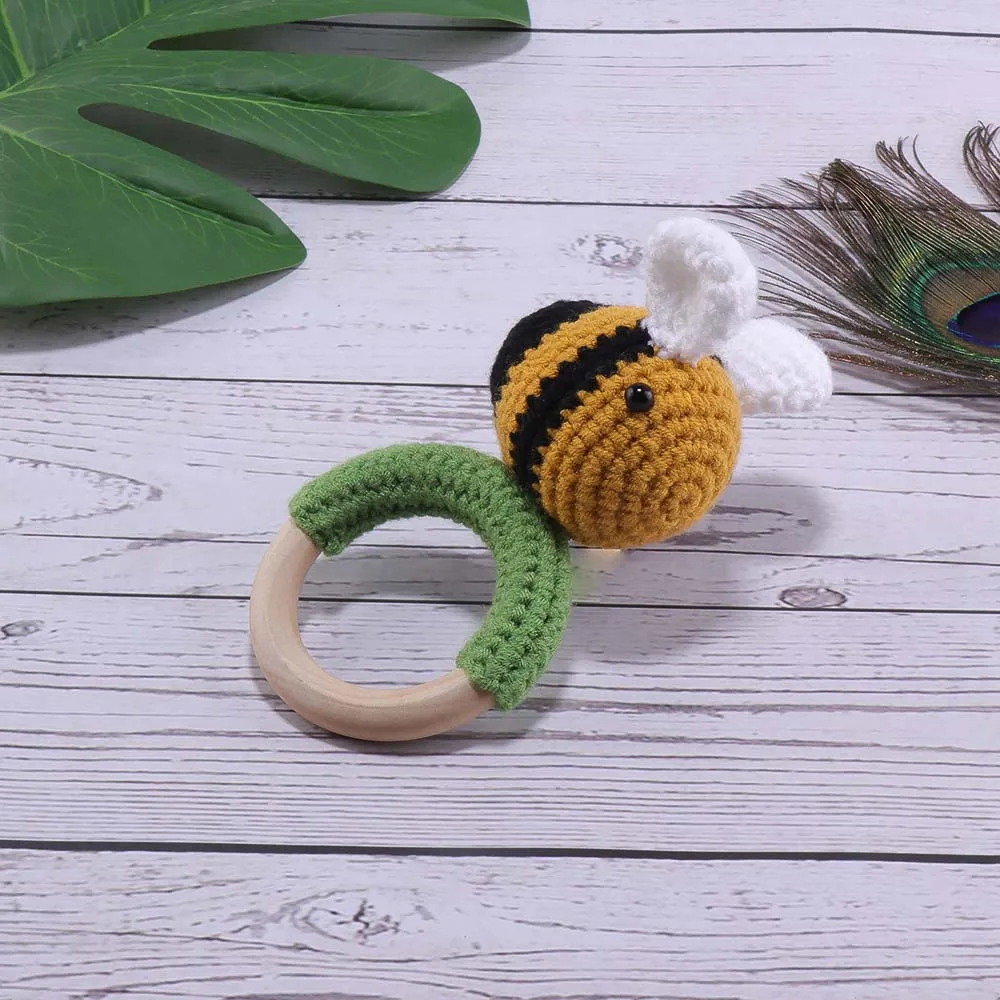

Wooden Baby Rattles Ring Animal Crochet Rattle Soother Bracelet Teething Toys For Newborn BPA Free Kids Wooden Teether For Teeth