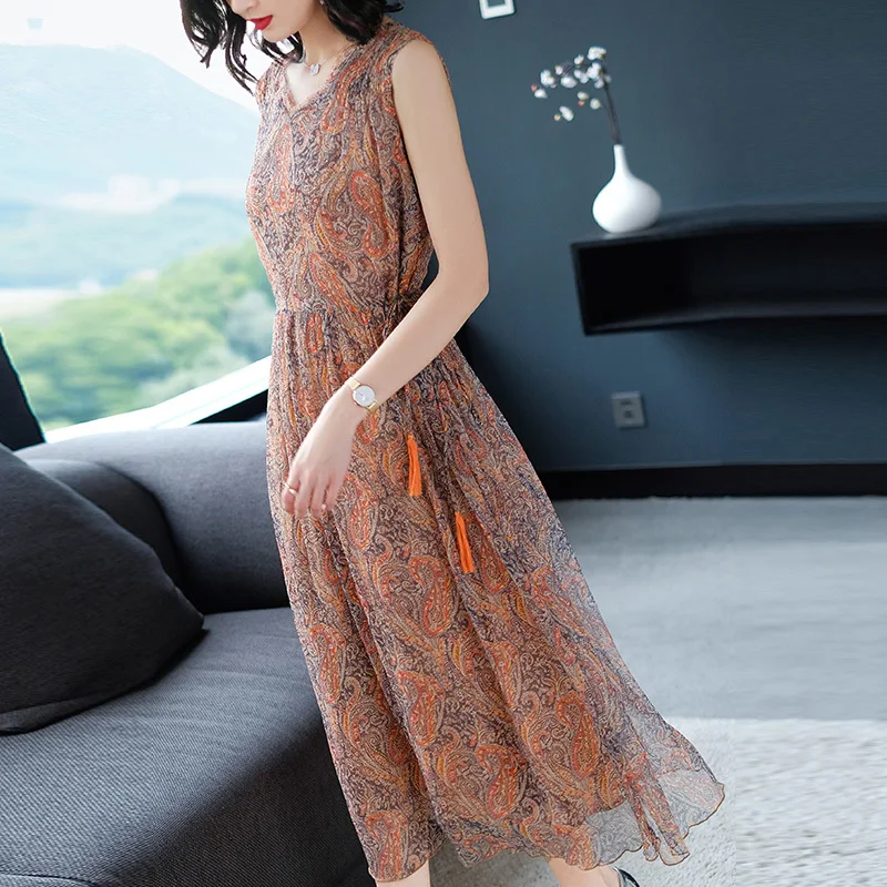 Длинные женские платья для вечеринки летнее платье без рукавов с принтом