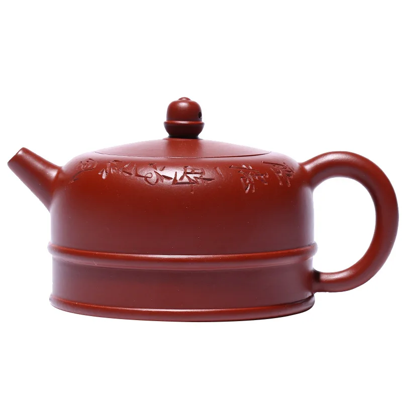 

Yixing purple clay teapot master hand double line Chan yuan Dahongpao lettering Kung Fu Teapot Tea Set Gift
