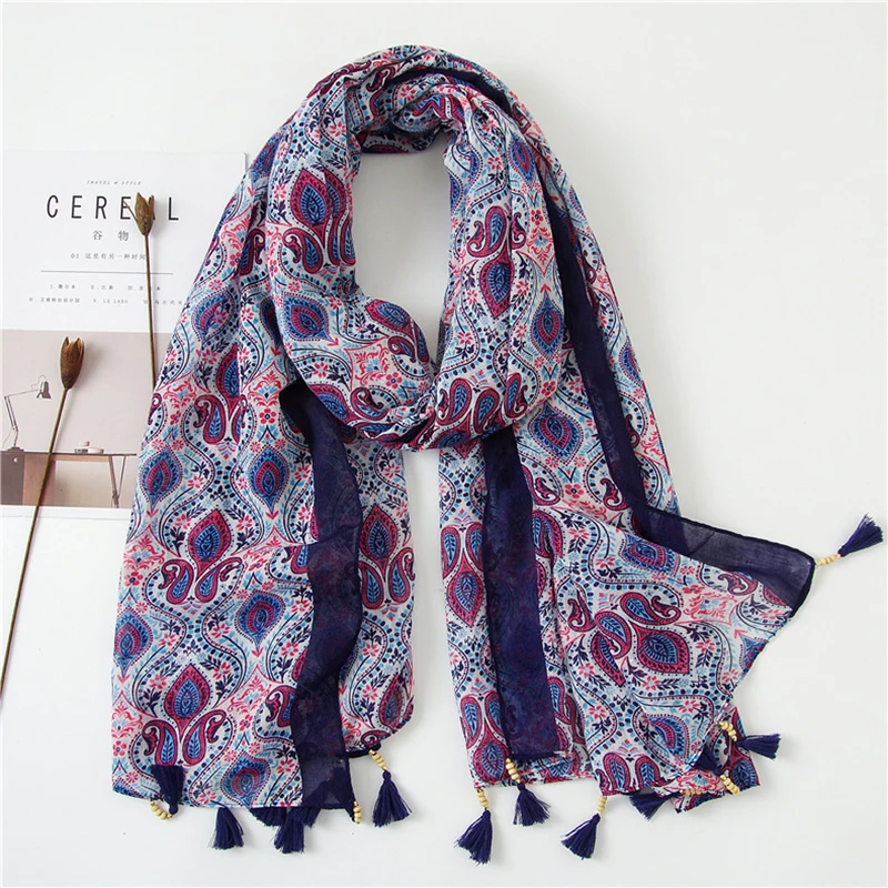 Женская весенне-осенне-зимняя винтажная шаль с принтом в этническом стиле мягкая