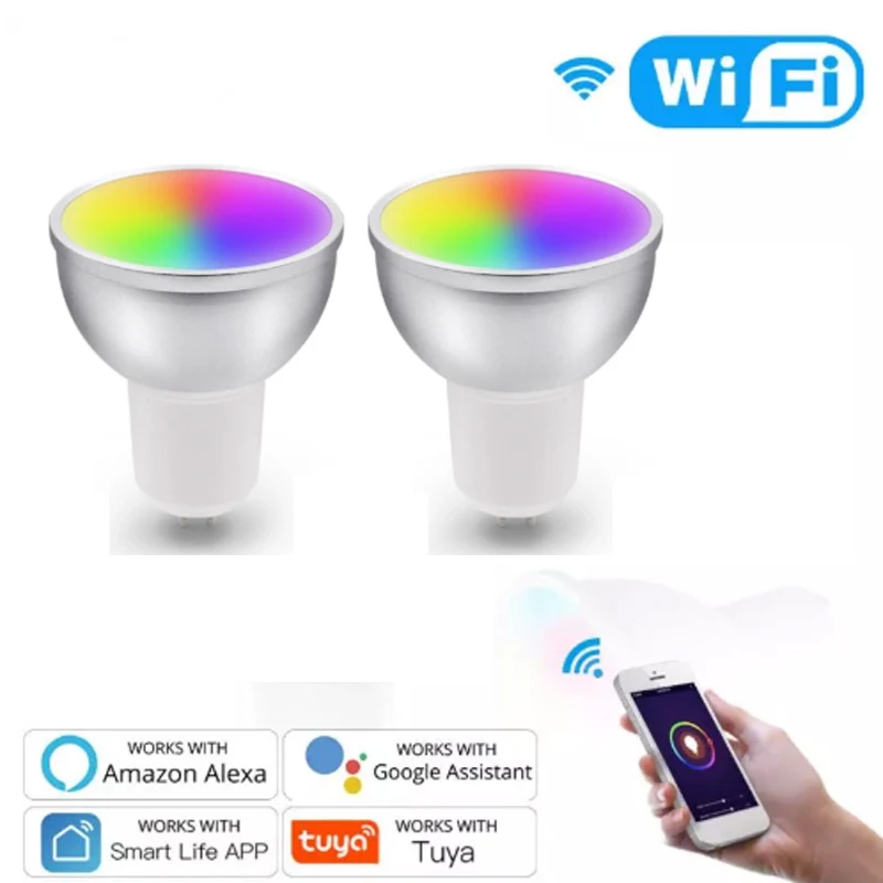 

GU10 Smart WiFi Light Bulb 5W LED Lamp Dimmable RGB+CW Light Work With Amazon Alexa Google Home Remote Voice Control