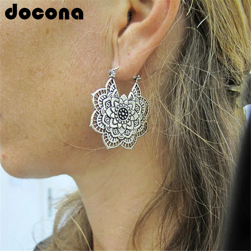 Docona марочные серьги-подвески в виде цветка мандалы для женщин и девушек