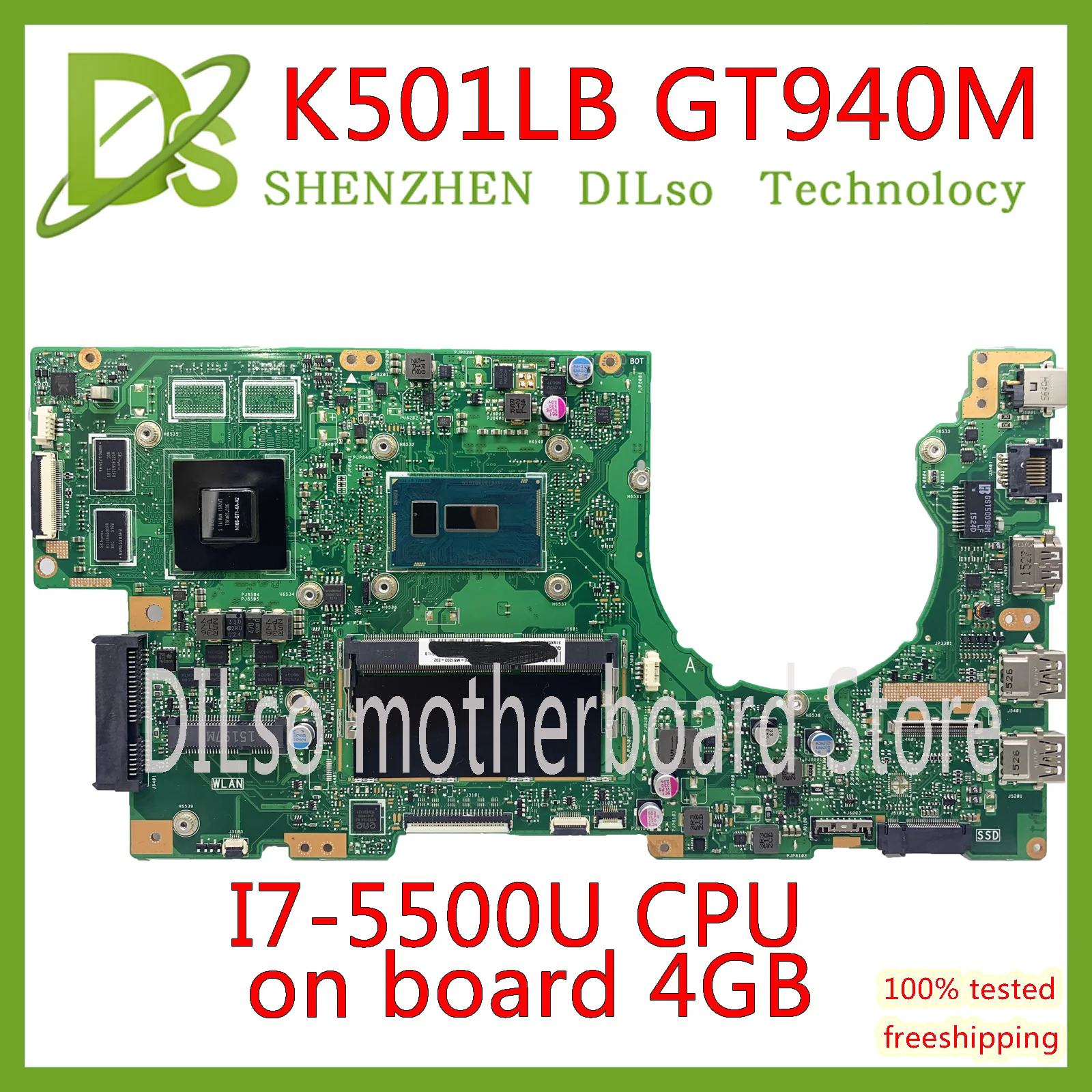 Günstig KEFU K501LX Motherboard Für ASUS K501LN K501LB A501L K501L V505L Mainboard I7-5500U 4G RAM GTX940-2GB Motherboard Test Arbeit 100%
