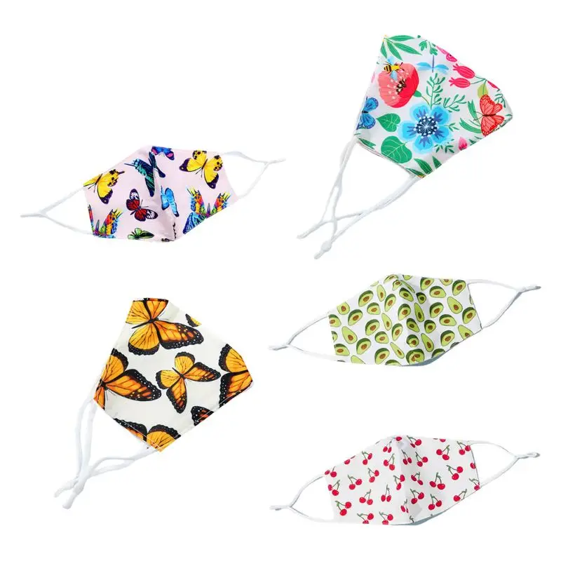 

Unisex Dustproof Anti-Haze Face Mask Cartoon Butterfly Avocado Cherry Fruit Print Windproof Washable Cotton Mouth-Muffle