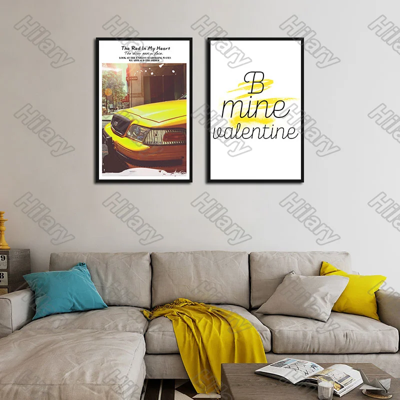 

Poster Golden Car and House Letters Painting and Prints Wall Art Pictures Decoration for Living Room 3Pcs Frameless Style