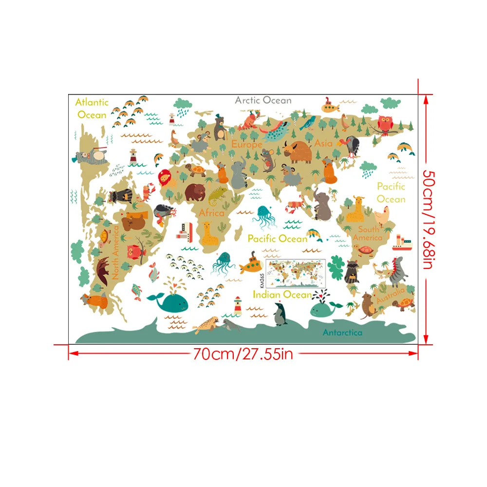 Креативная мультяшная карта мира с животными Настенная Наклейка для детской