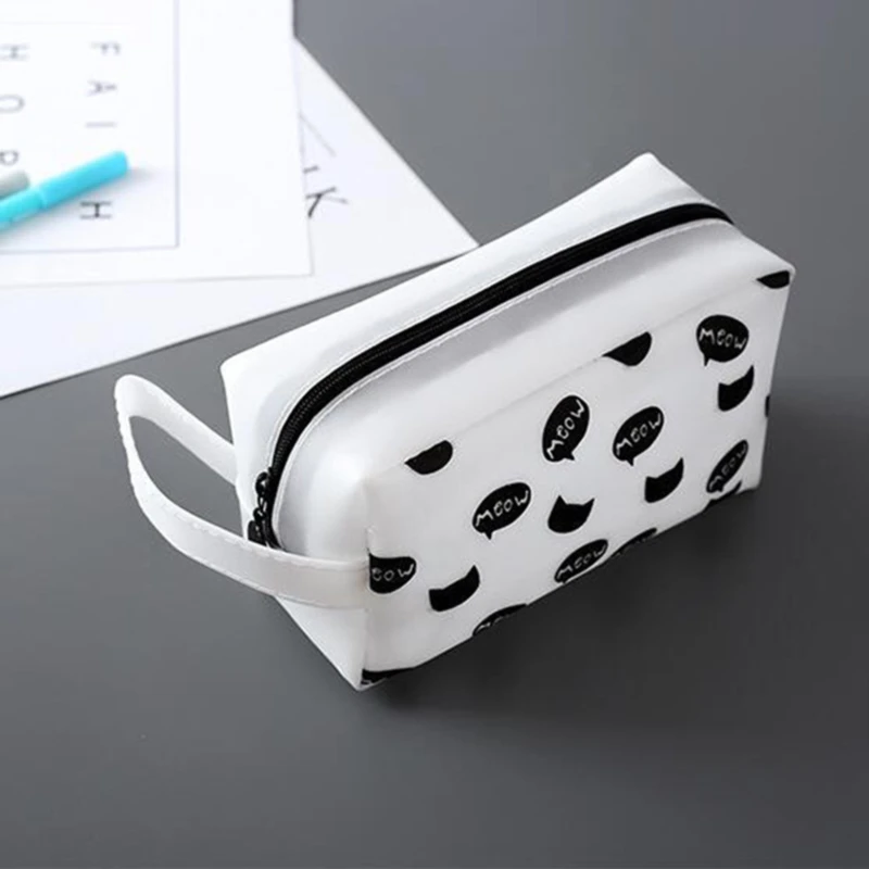 Простой модный пластиковый квадратный пенал на молнии с мультяшным котом Cem