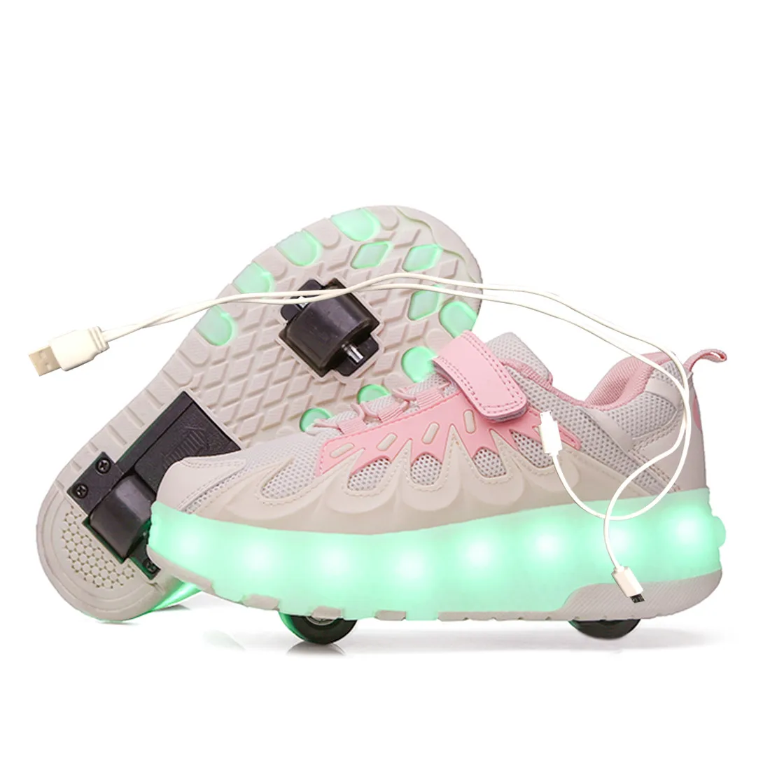 Nuovo bianco nero USB ricarica moda ragazze ragazzi LED scarpe da skate a rotelle per bambini Sneakers per bambini con ruote a due ruote
