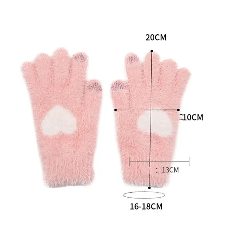 

Imitation Cashmere Soft Knitted Gloves With Love Heart Full Finger Gloves Plush Mittens Winter Warm Touch Screen Gloves