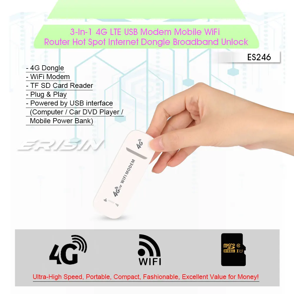 Erisin ES246 3 в 1 3G/4G ключ LTE USB мобильный WiFi модем роутер компиляция java приложений!