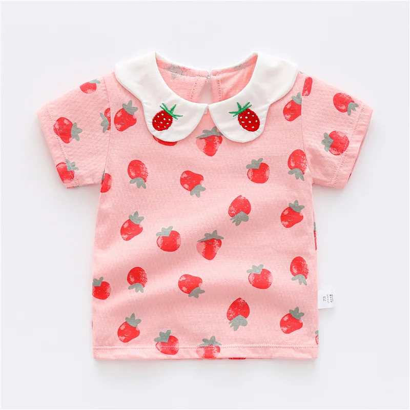 2022 летняя модная футболка с принтом клубники детские розовые футболки коротким