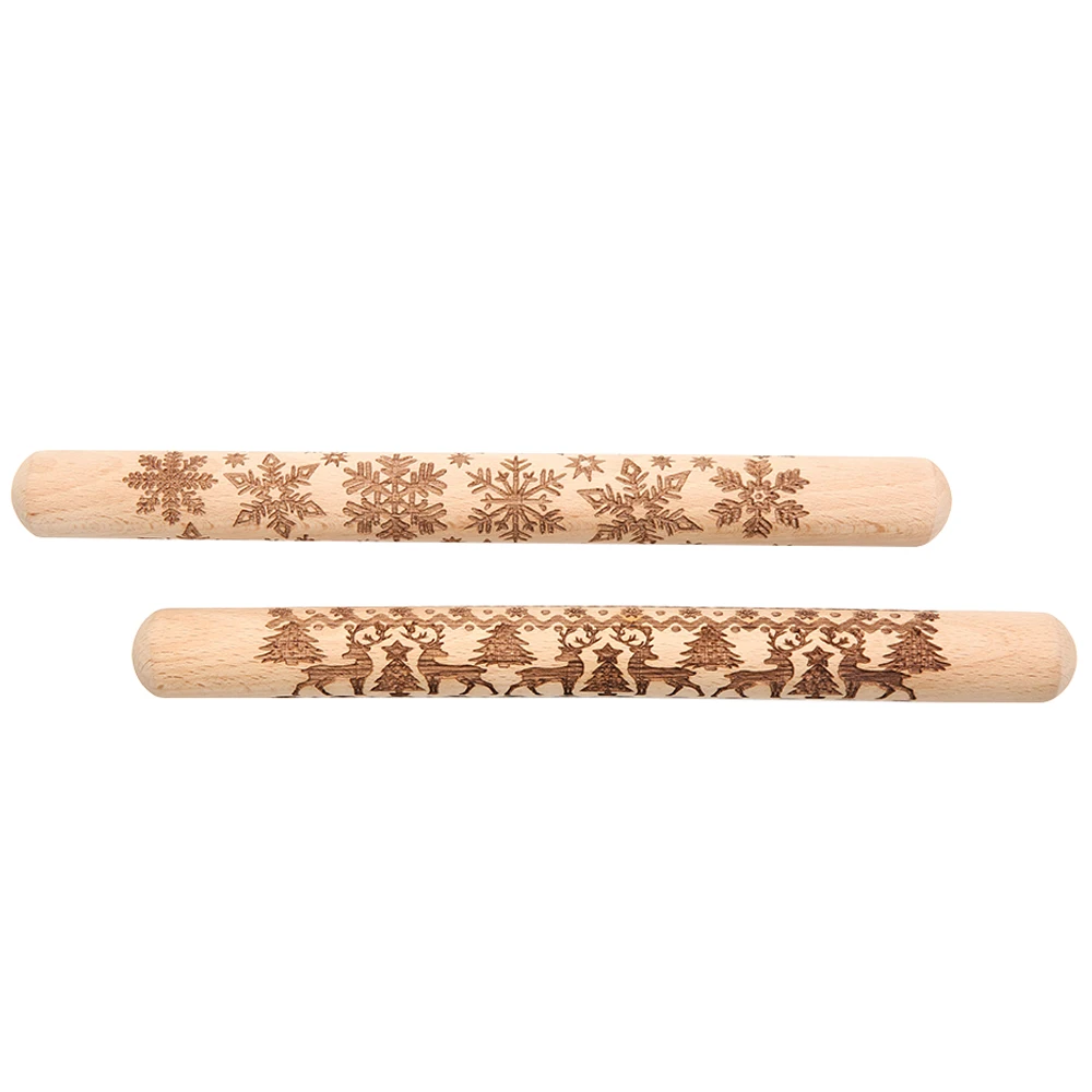 

3D Christmas Moose Snowflake Pattern Embossing Rolling Pin Baking Cookie Biscuit Cake Engraved Roller