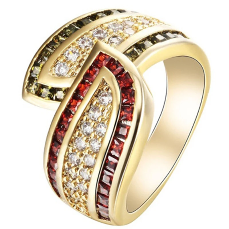 

Fashion Geometric Irregular Rings for Women Red Rhinestone Wedding Engagement Crystal Gold Color Ring Personality Jewelry Gift