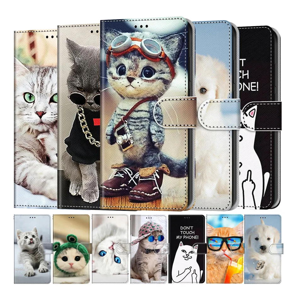 Чехол книжка с изображением кошки и животного для Samsung Galaxy A3 A5 J1 J3 J5 J7 2016 2017 J2 Core Prime